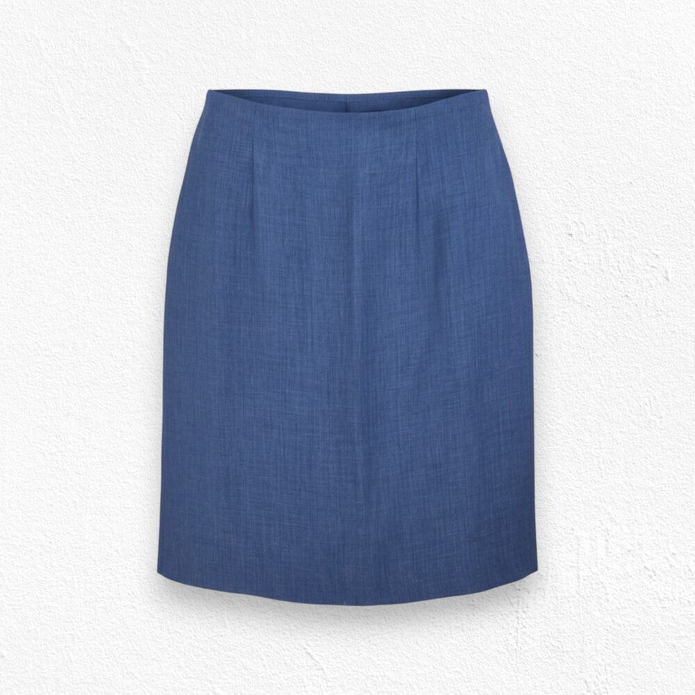 1980s Vintage Blue Leslie Fay Elastic Waist Straight Knee Length Skirt Size 16P